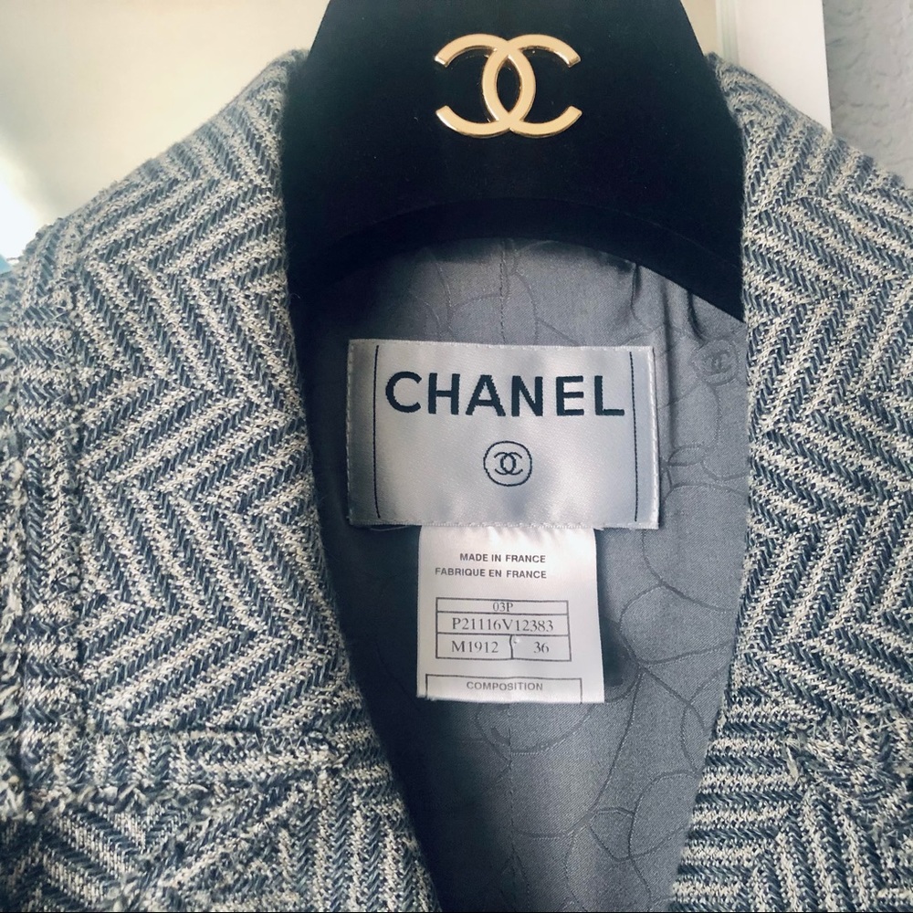 HP! 🎉 CHANEL Blue Tweed Jacket Mid-length Coat FR 36 - Picture 3 of 11